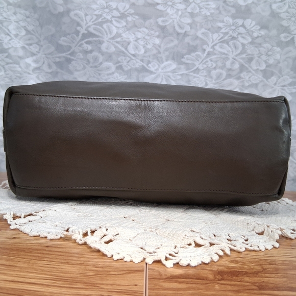 Margot Leather Bag Alma Hobo Shoulder Tote Dark Olive Green Brwn Silver Hardware - Picture 6 of 14